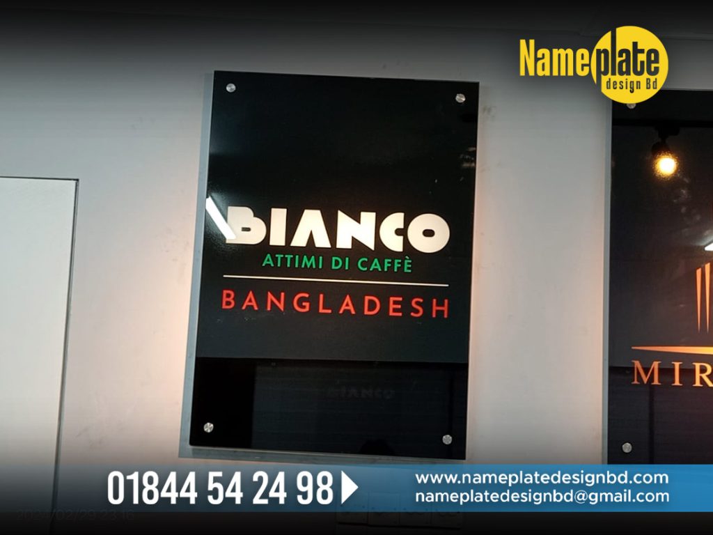 BIANCO OFFICE GLASS NAME PLATE, NAME PLATE SHOP IN BANGLADESH